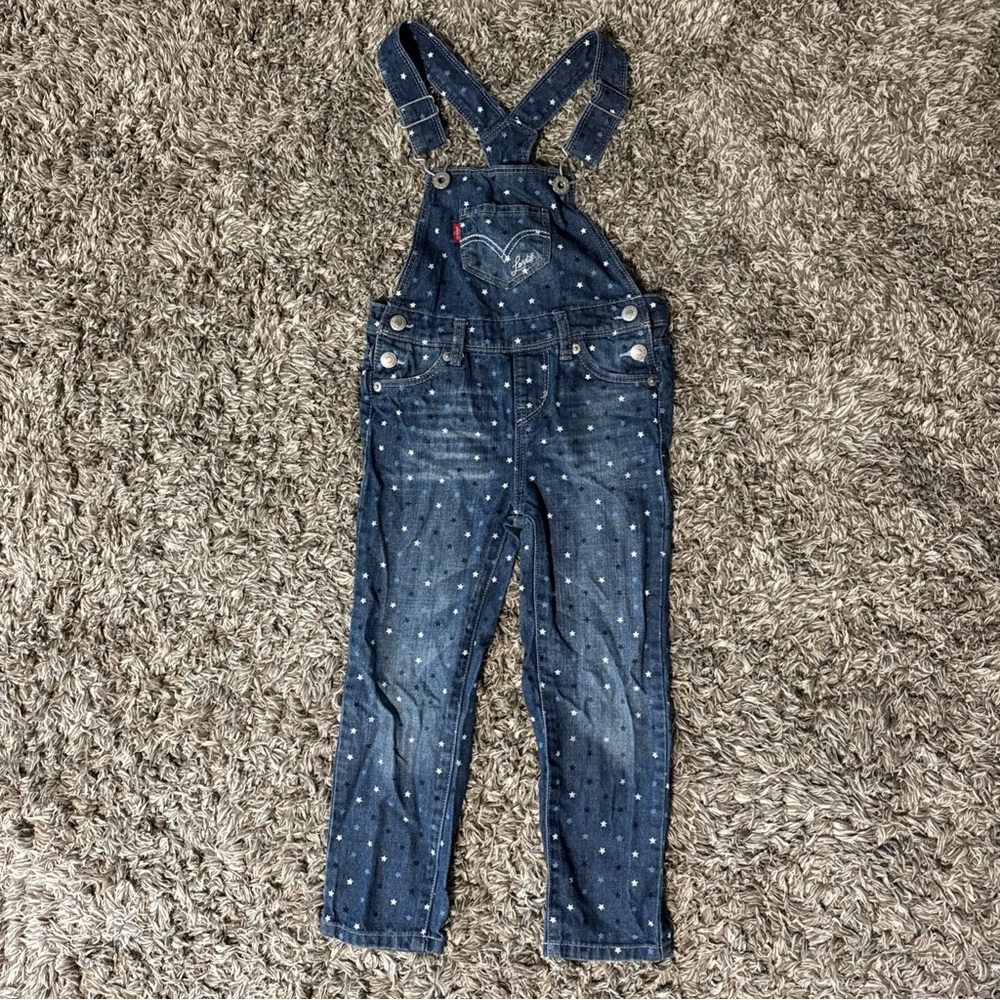 Levi's Kids Jean Overalls Little Girls Size 4t with Star Design Blue Denim